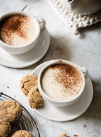 LE TAUCI 8 oz Cappuccino Cups with Saucers,Ceramic Large Coffee Cup for Au Lait, Double shot, Latte, Cafe Mocha, Tea - Set of 4, White