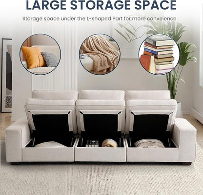 TEKAMON 100" Modular Sofa with Seats Storage, Comfy 3-Seater Chenille Fabric - Image 3