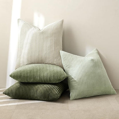 MIULEE Soft Corduroy Decorative Throw Pillow Covers Light Green 20x20 | Set of 4 - Image 4