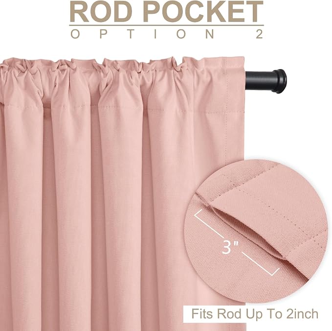 Linen Textured Total Blackout Sliding Door Curtains 84 Inch Long Blush Pink | - Image 4