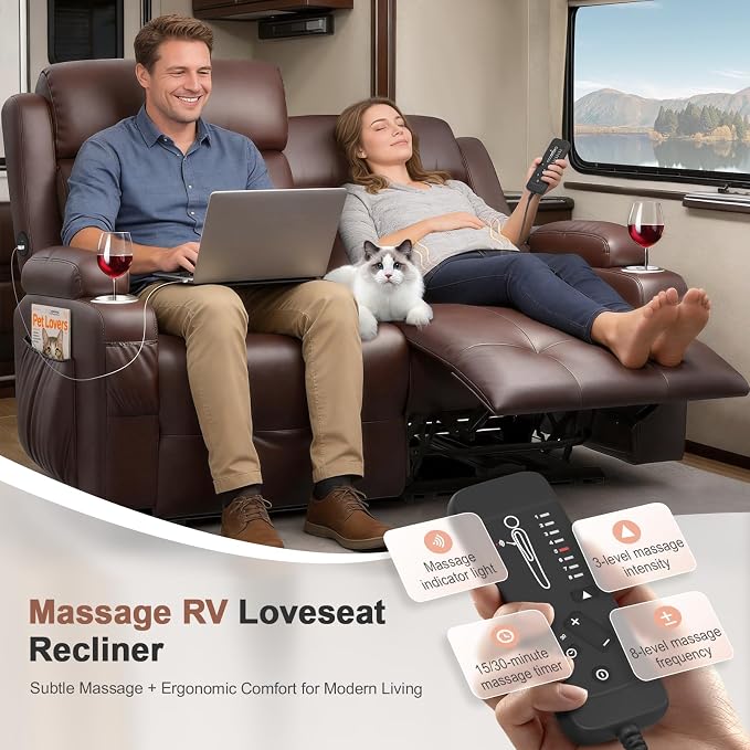 Reclining Loveseat, 55.1" RV PU Leather Wall Hugger Recliner Love Seats Sofa - Image 5