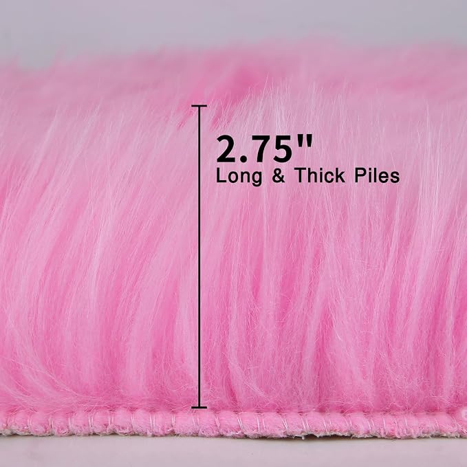 duduta Hot Pink Faux Sheepskin Rug 2x3 ft, Fluffy Fur Seat Chair Covers | Shag - Image 2