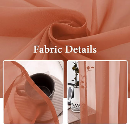MIULEE Fall Burnt Orange Sheer Curtains 54 X 90 Inches, 2 Panels | Solid Color - Image 3