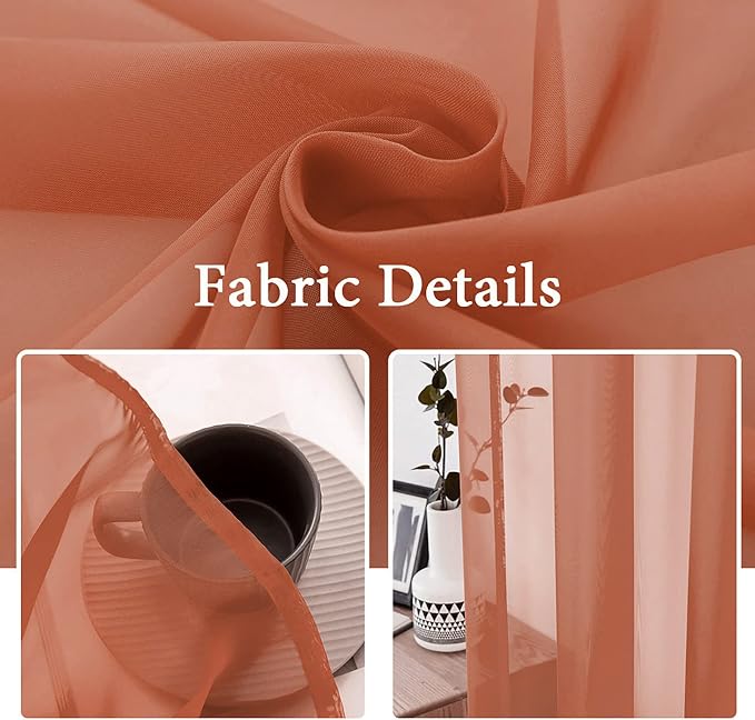 MIULEE Fall Burnt Orange Sheer Curtains 54 X 108 Inches, 2 Panels | Solid Color - Image 3