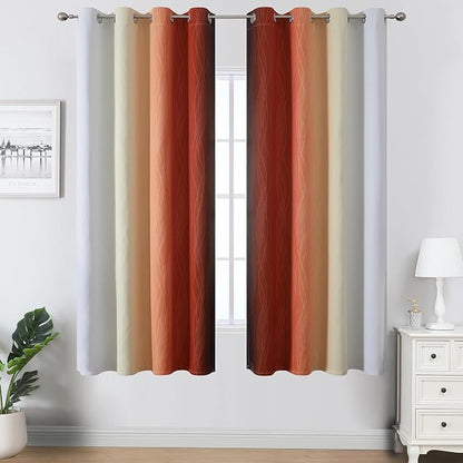 Burnt Orange and Greyish White Ombre Blackout Curtains 52Wx63L Inch Long | - Image 2
