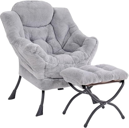 MBOOYOME Lazy Chair with Folding Ottoman, Modern Accent Armchair with Armrests by MBOOYOME