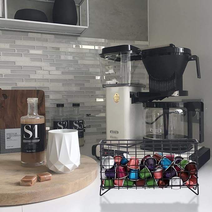 ELLDOO Coffee Pod Holder, Large Capacity Coffee Pod Organizer for K Cup Keuring Espresso Capsule Coffee Creamer, Metal Coffee Pod Storage Basket for Kitchen, Coffee Bar Decor (Black, Medium)