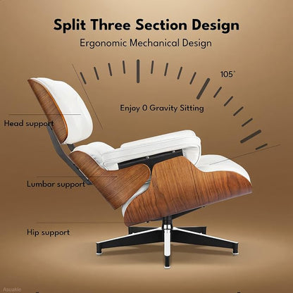 Top Grain Leather, Mid Century Chaise Lounge Chair and Ottoman, Modern Chair - Image 7