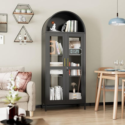 73" Black Metal Arched Display Cabinet by JAORD