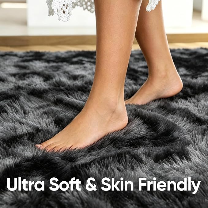 4x6 Tie-Dyed Dark Grey Fluffy Area Rug Non-Slip - Image 5