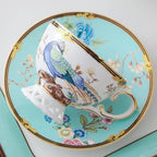 ACMLIFE Bone China Tea Cup and Saucer Set - Bone China Tea Coffee Cup and Saucer Set for 1 Luxury Fine China Tea Cup Set for One Blue Vintage Teacups and Saucers for Women Tea Party or Gift Giving