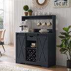 Wnutrees Farmhouse Coffee Bar Cabinet with Charging Station and USB Ports, Sliding Barn Door, 39" Kitchen Hutch Sideboard Buffet Storage Cabinet, Fits Kitchen Dining Living Room, Black