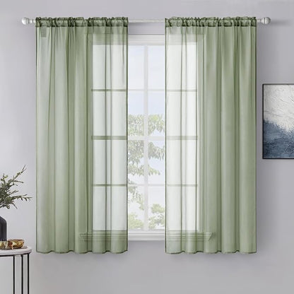 MIULEE Sage Green Sheer Curtains 54 X 45 Inches, 2 Panels | Elegant Window by MIULEE