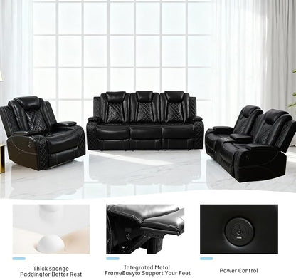 3-Piece Leather Power Recliner Sofa Set - Image 7