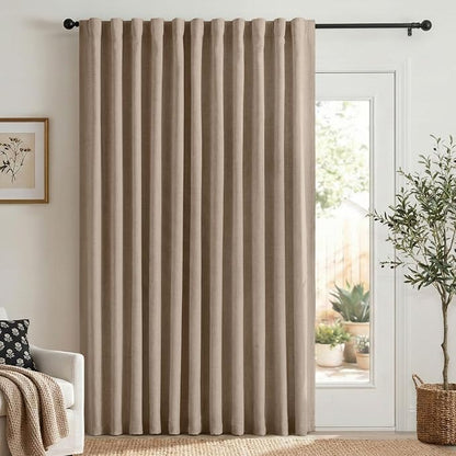 Linen Textured Blackout Sliding Door Curtains 84 Inches Long, Copper Brown | by 100BlackoutShield