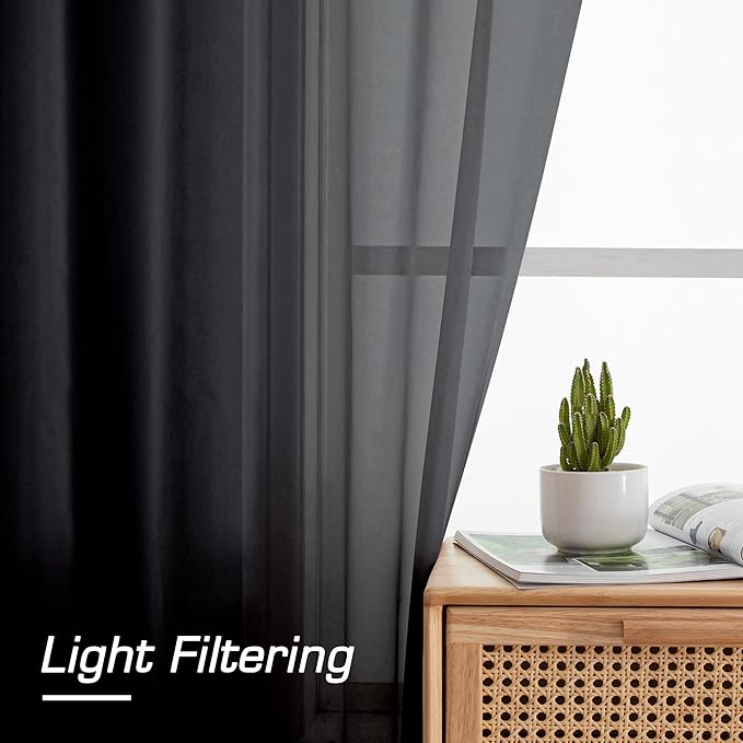 Simplebrand Black Sheer Curtains 84 Inches Long, Light Filtering Rod Pocket - Image 4