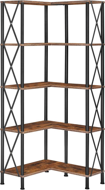 HOOBRO Corner Bookshelf, 5-Tier L-Shaped Bookcase, Industrial Open Display by HOOBRO