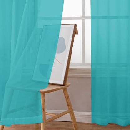 Chyhomenyc Turquoise Sheer Curtains 120 Inches Long - Image 2