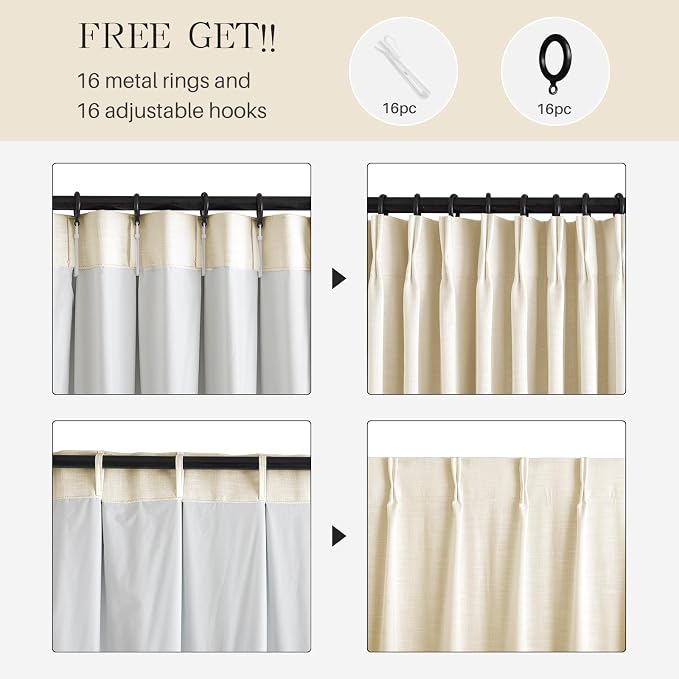 AUSSPVOCT Pinch Pleated 95 Inch Linen Curtains 100% Blackout - Image 7