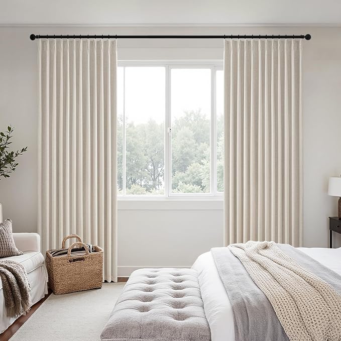 MIULEE Beige Pinch Pleated 100% Blackout Linen Curtains 40x84 Inches | Room - Image 2