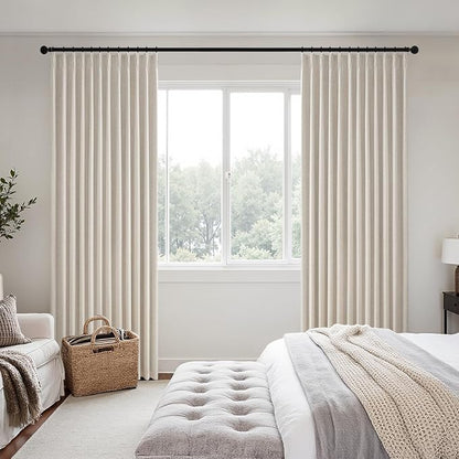 MIULEE Beige Pinch Pleated 100% Blackout Linen Curtains 40x84 Inches | Room - Image 2