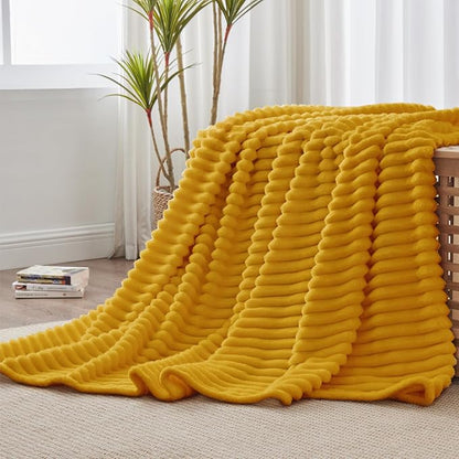 BEDELITE Striped Fleece Throw Blanket, Mustard Yellow, Soft Cozy, Lightweight - Image 3
