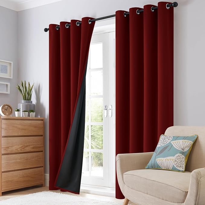SimpleHome Burgundy Red 100% Blackout Curtains Room Darken Living Room 84 | - Image 8