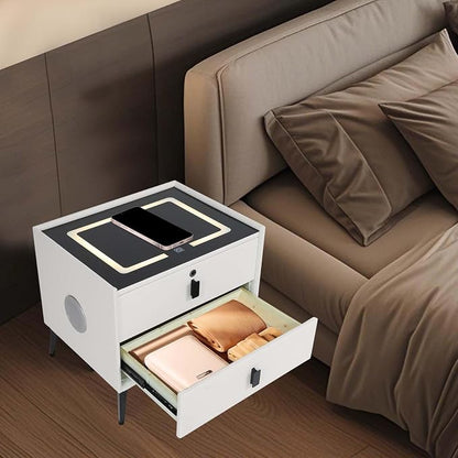 Smart Nightstand w/Fingerprint Lock Drawers, Smart Bedside Table w/USB Charging - Image 6