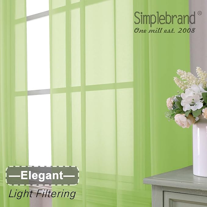 Simplebrand Lime Sheer Curtains 96 Inches Long, Light Filtering Rod Pocket - Image 6