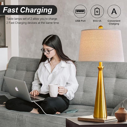 Oneach 25.75" 3-Way Dimmable Touch Control Modern USB Table Lamp Set of 2 - Image 6