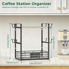 EsLuker.ly Coffee Mug Cup Holder Stand Bar Station Organizer for Countertop, Multi-Functional 2 Tier Mug Tree Rack for Kitchen, Storage Shelf with 12 Hooks, Light Grey-Black(Patented Design)
