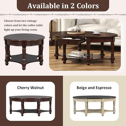 Merax 45" Vintage Oval Rubber Wood Coffee Table - Image 6
