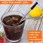 Lazycorner 16 Pcs Short Metal Straw, 6mm 5.5" 6.5" Kids Reusable Straw Silicone Tips Cleaner, Mini Small Stainless Steel Straws Fit 8 10 12 oz Tumbler/Wine Tumblers, Reusable Cocktail Straws(Silver)