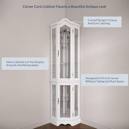 BELLEZE Lighted 3-Side Glass Display Curio Cabinet w/ Tempered Glass Doors and - Image 5