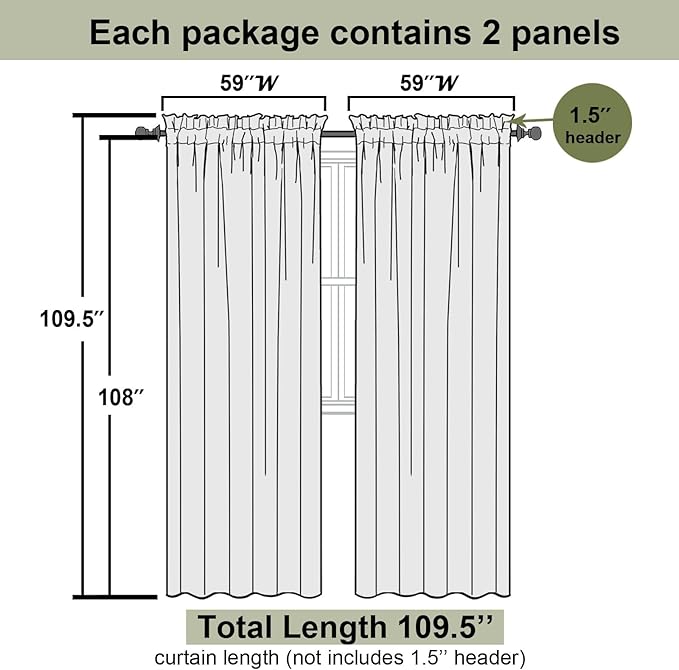 Gold Sheer Curtains 108 Inches Long 2 Panels, Dual Rod Pocket Light Filtering - Image 3