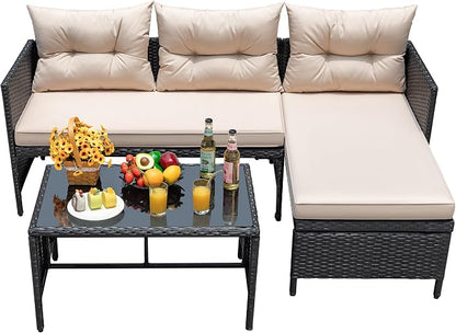 Devoko Outdoor Patio Furniture 3-Piece Rattan Waterproof Outdoor Sectional Sofa - Image 5