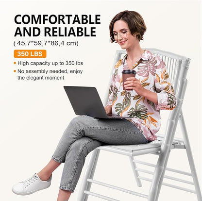 VINGLI Bamboo Folding Chair, Foldable Dining Wood Chairs Comfortable Seat - Image 5