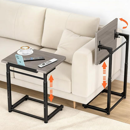 Tv Tray Table Set of 2, 8-Level Adjustable Height Couch Side Table，90° Tilt by Dataroad+Selead
