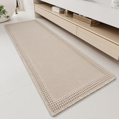 RESARE Waffle Bathroom Runner Rugs, Non Slip Boho Bath Mat 24x72 Pale Beige | by Resare