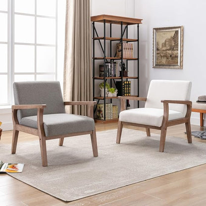 BESTANO Mid Century Modern Accent Chair Set of 2, Linen Upholstered Living Room - Image 9
