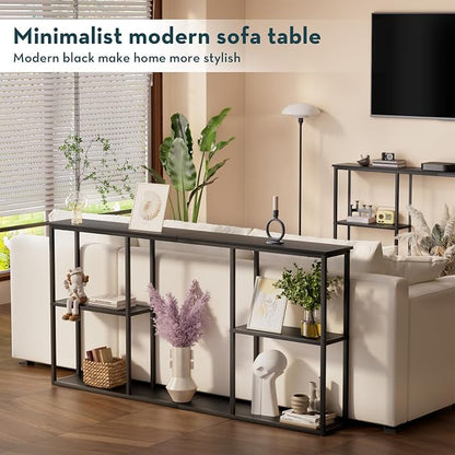 WOHOMO Black Console Table, 3-Tier Small Entryway Table, Long Sofa Table - Image 7