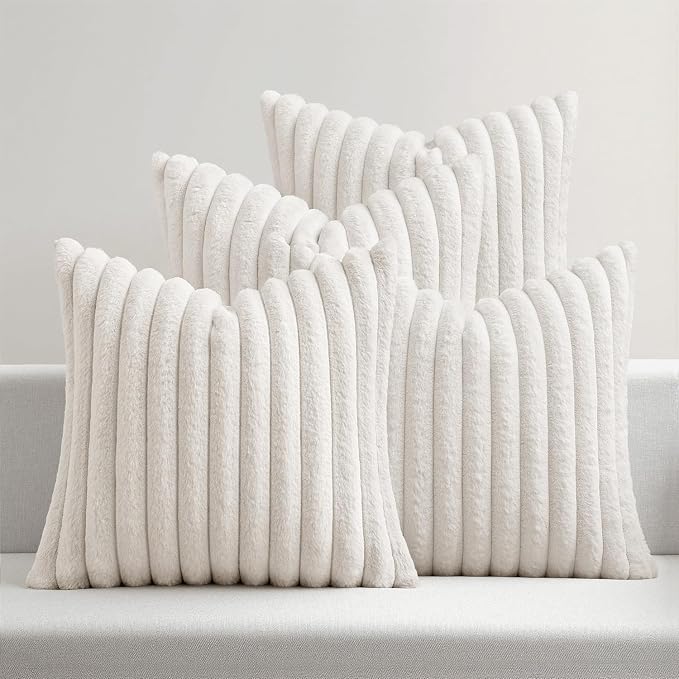 MIULEE Faux Fur Plush Decorative Throw Pillow Covers 20x20, Pure White | Set of by MIULEE