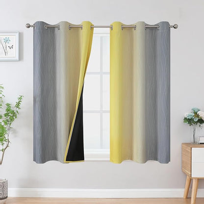 Yellow and Grey Ombre Blackout Curtains - Image 2