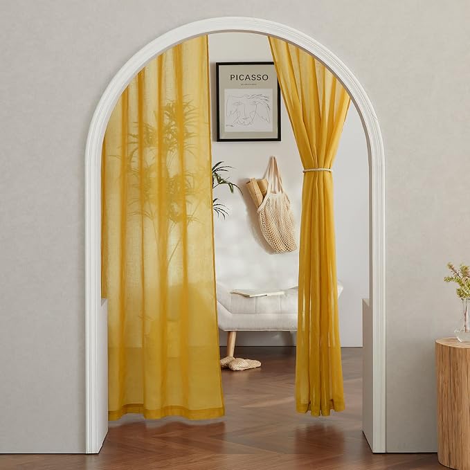 NICETOWN Semi Sheer Gold Curtains 96 inches Long, Grommet Linen Weave Vintage - Image 7