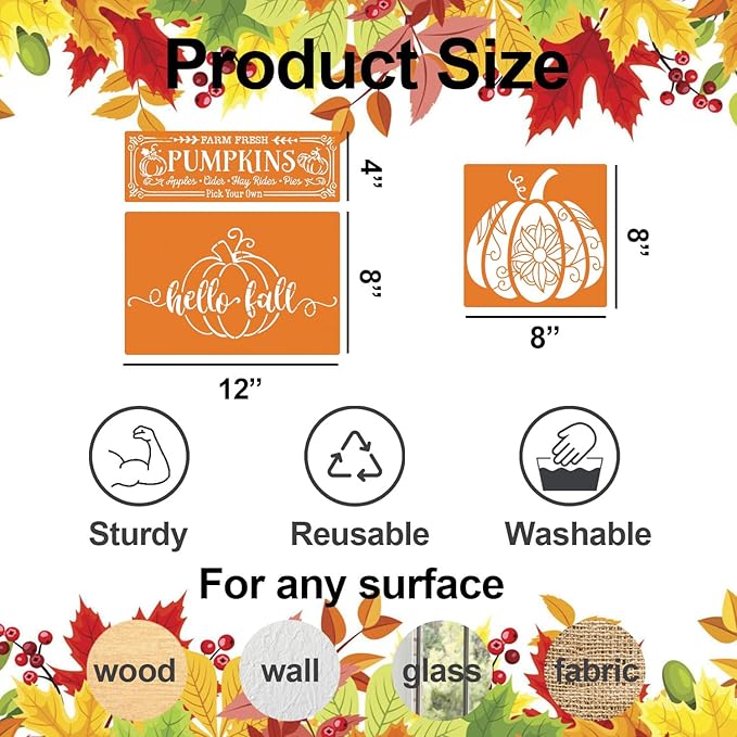 Fall Stencils for Painting on Wood Pumpkin Stencil Reusable Autumn DIY Crafts Stencils for Door Mats Porch Hanger Fabrics Decor