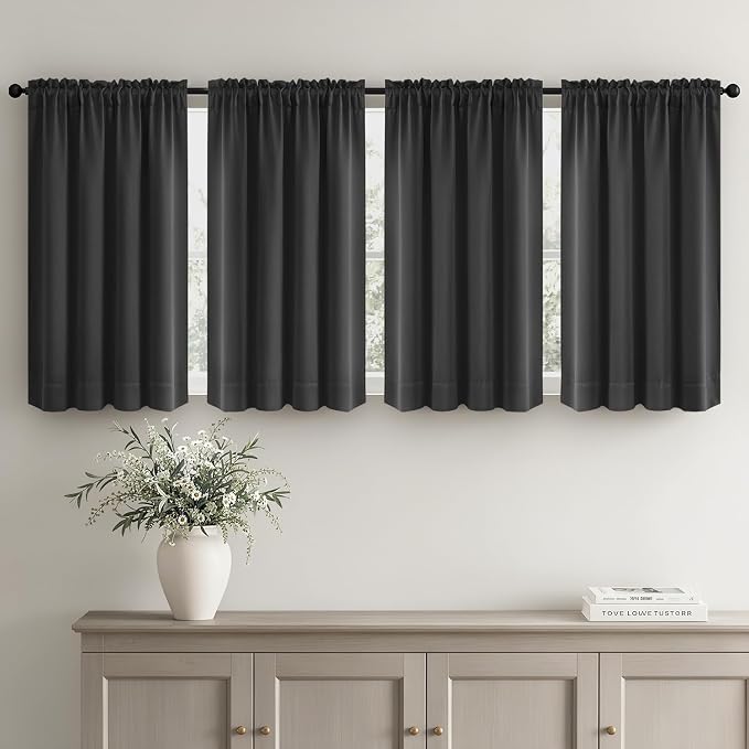 MIULEE Set of 4 Grey 45 Inch Short Blackout Kitchen Window Curtains | Bedroom - Image 2