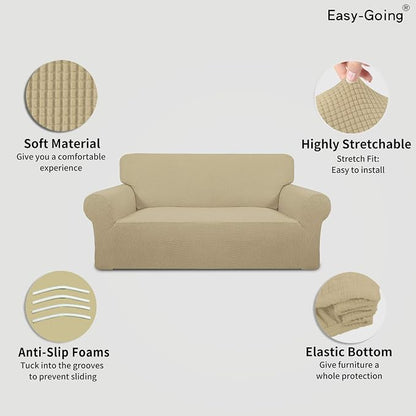 Easy-Going Stretch Oversized Loveseat Couch Covers Washable Beige | 1-Piece - Image 3