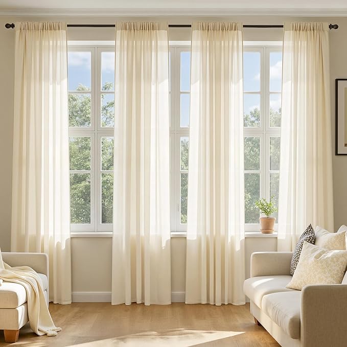 MIULEE Butter Cream Sheer Curtains 108 Inches Long 4 Panels 42 x 108 Inches | by MIULEE