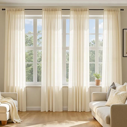MIULEE Butter Cream Sheer Curtains 108 Inches Long 4 Panels 42 x 108 Inches | by MIULEE