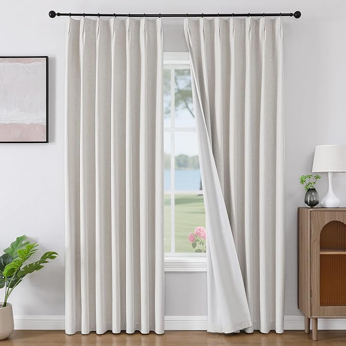 Joydeco 100% Blackout Pleated Curtains, Linen Window Curtains 2 Panel Sets 108 by JOYDECO
